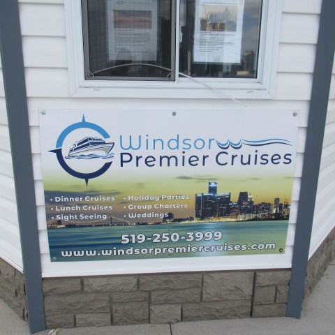 Sign on the boardwalk of Windsor Premier Cruises