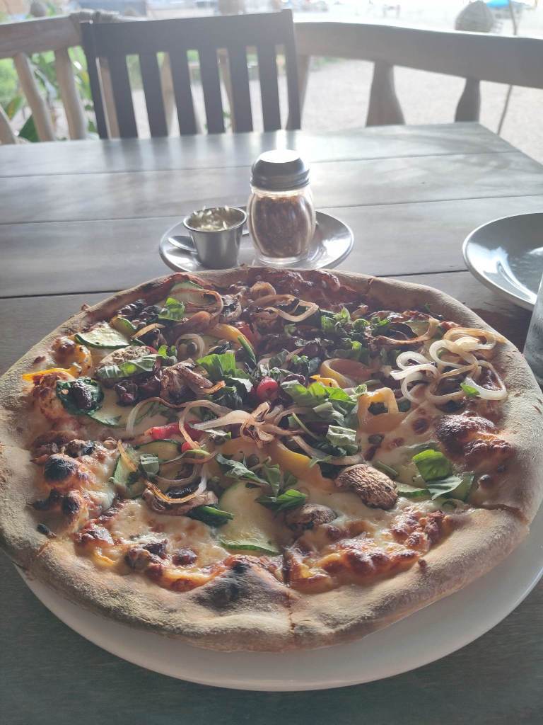 Pizza on a plate in Sayulita, Mexico.