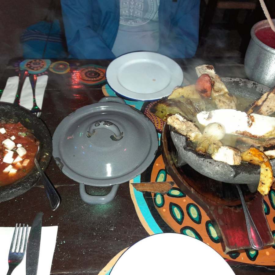 A Molcajate and salsa at Margarita Grill