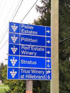 Signs for Wineries and the Wine Route in Ontario