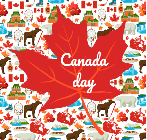 Maple leaf and symbols of Canada