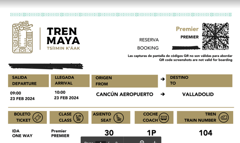 Ticket for the Mayan Train